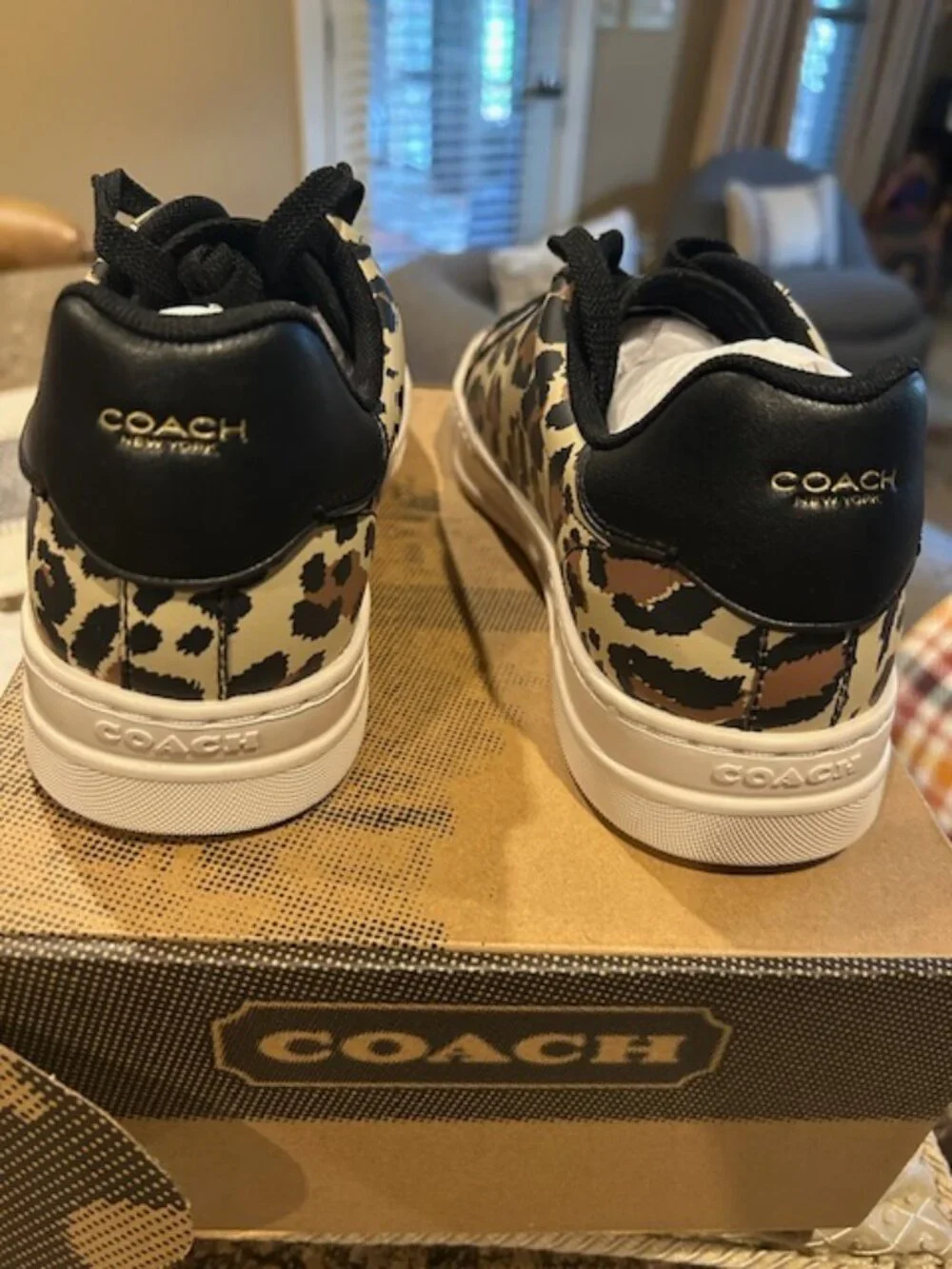 Coach Black/Leopard High Line Leather Sneaker With Leopard Print